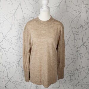 Badgley Mischka Beige 100% Merino Wool Mockneck Sweater